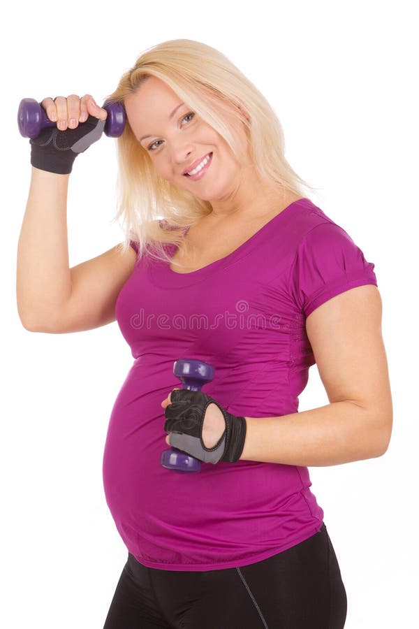 Pregnant woman making fitness exercises