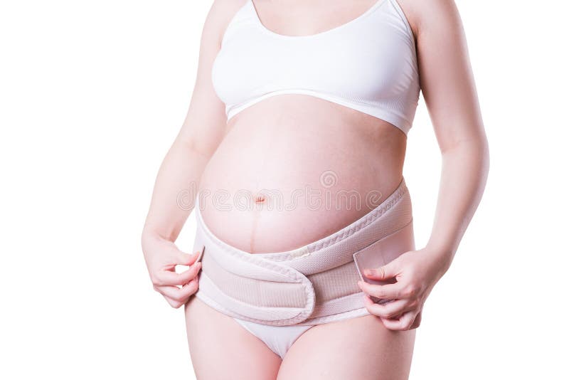 Closeup Of Pregnant Woman Wearing Maternity Isolated Over White Stock Photo  Alamy