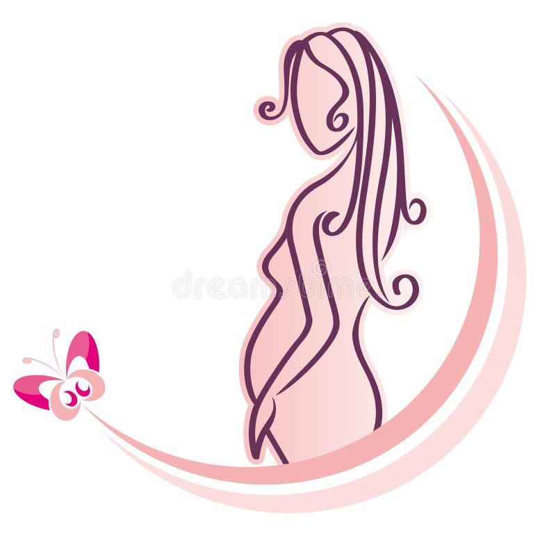 Stilizzato donna incinta con una farfalla su uno sfondo bianco.