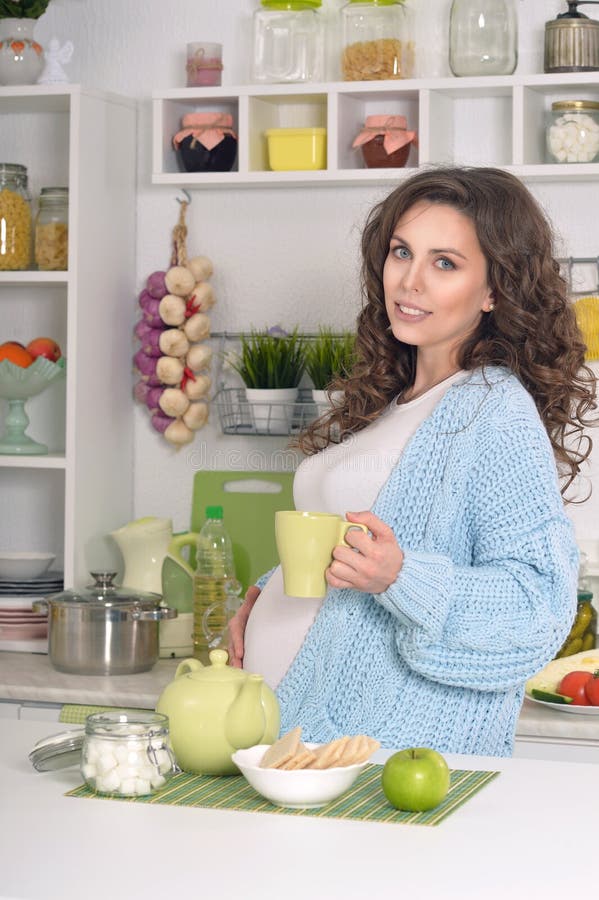 Pregnant Young Woman Having Breakfast Stock Photo - Image of lifestyle