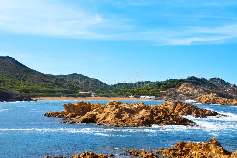 Pregonda spain för strandcala menorca arkivfoto
