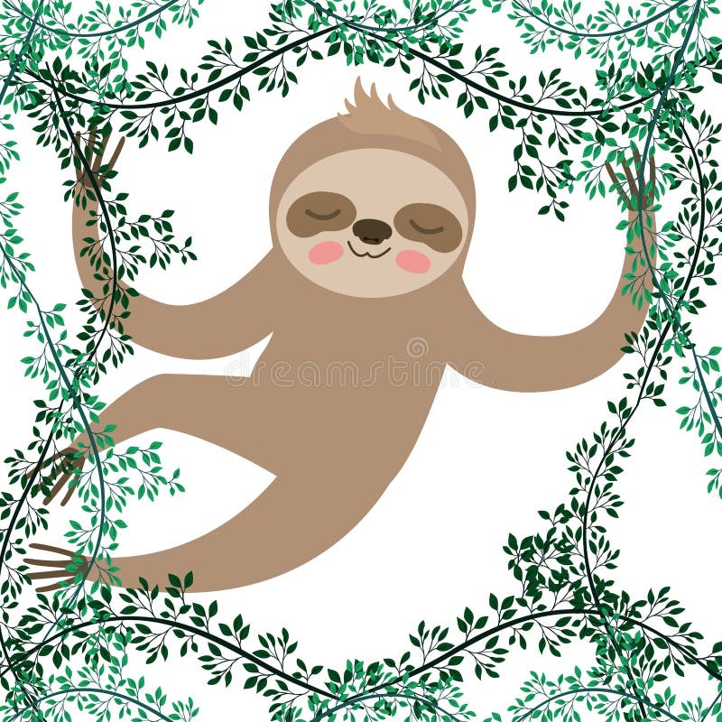 Preguiça selvagem na cena da selva ilustração royalty free Preguiça selvagem na cena da selva ilustração royalty free