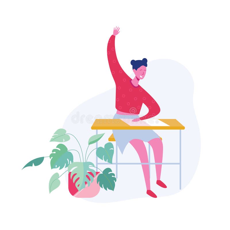 Pregunta de contestación, niño o estudiante yendo a enseñar, universidad o universidad de la colegiala Concepto de la ciencia y d libre illustration