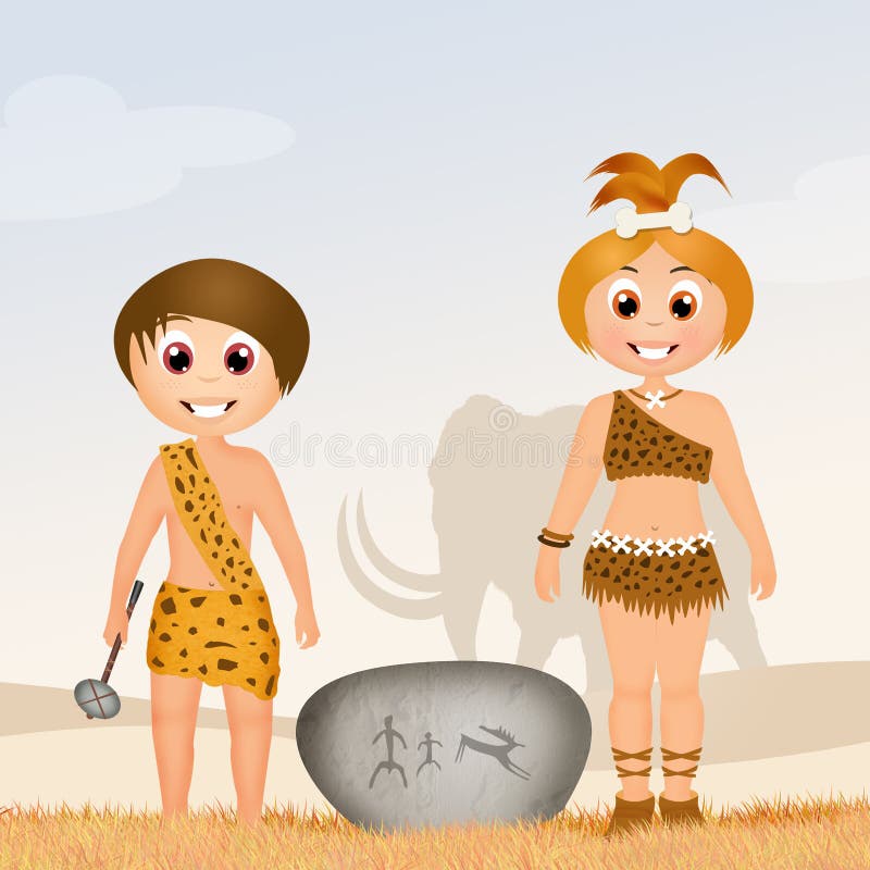 Prehistoric children stock illustration. Illustration of funny 82326117