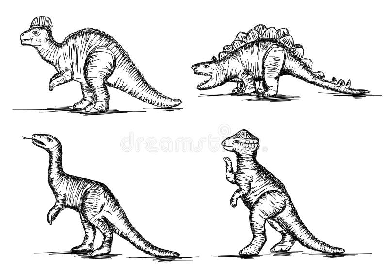 Prehistoric Jurassic Dinosaurs Reptiles Sketch Vector