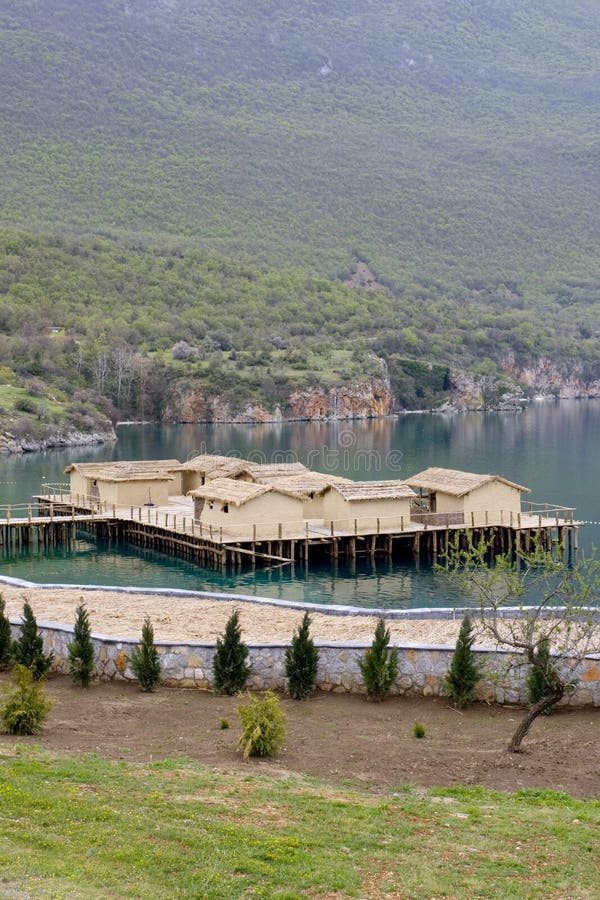 Prehistoric settlement at the Ohrid Lake stock images Prehistoric settlement at the Ohrid Lake stock images