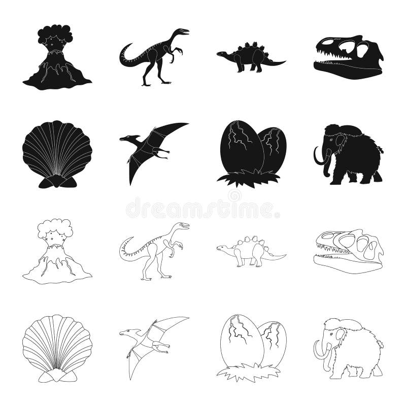 Prehistoric Shell, Dinosaur Eggs,pterodactyl, Mammoth. Dinosaur and  Prehistoric Period Set Collection Icons in Outline Stock Vector -  Illustration of tusks, paleontology: 93544469