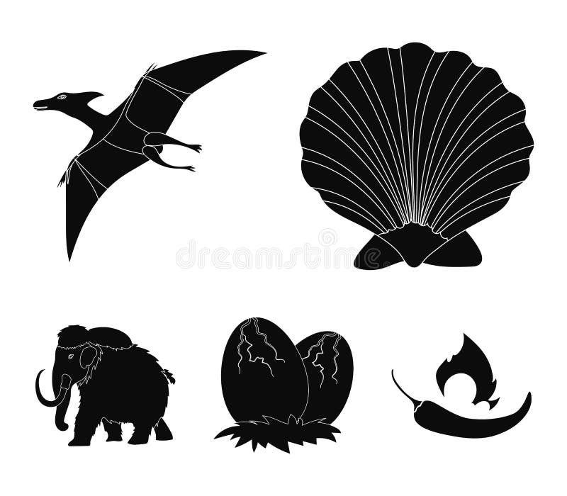 Prehistoric Shell, Dinosaur Eggs,pterodactyl, Mammoth. Dinosaur and  Prehistoric Period Set Collection Icons in Outline Stock Vector -  Illustration of tusks, paleontology: 93544469