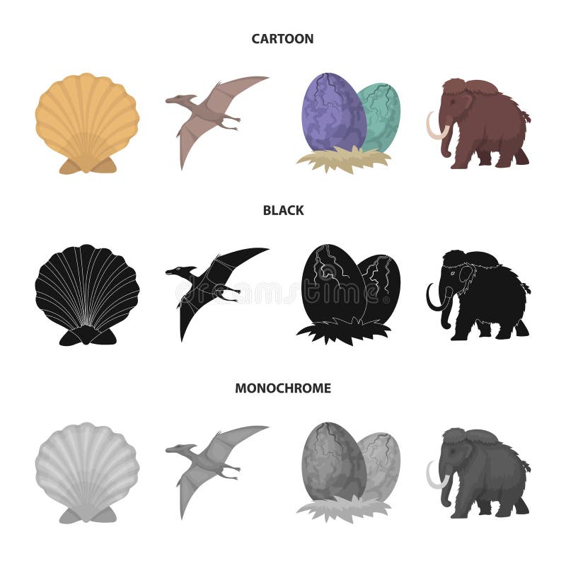 Prehistoric Shell, Dinosaur Eggs,pterodactyl, Mammoth. Dinosaur and  Prehistoric Period Set Collection Icons in Outline Stock Vector -  Illustration of tusks, paleontology: 93544469