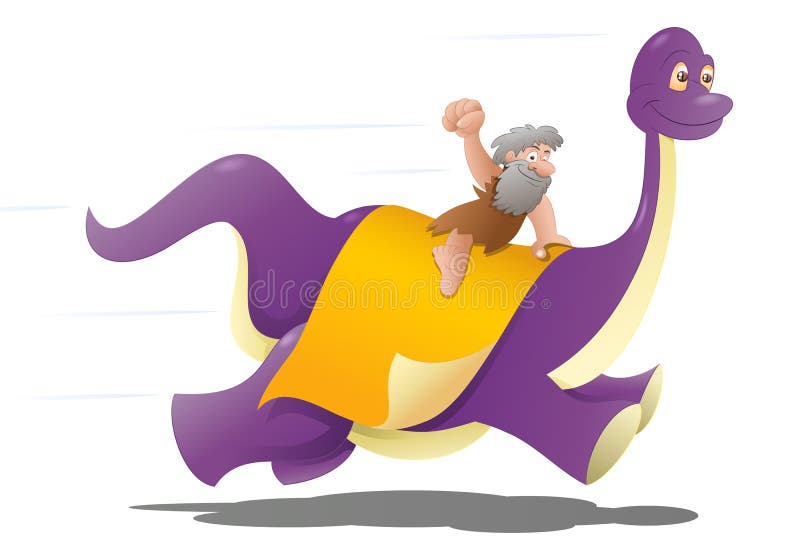Człowiek neandertalski jeżdżący na dinozaurze ilustracji