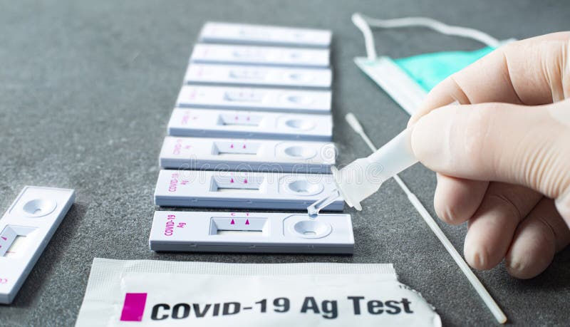 Drop nasal sample into rapid antigen test stick.PCR rantigen test for check coronavirus.Quick anlayze virus.Swab fast for check covid-19. Drop nasal sample into rapid antigen test stick.PCR rantigen test for check coronavirus.Quick anlayze virus.Swab fast for check covid-19