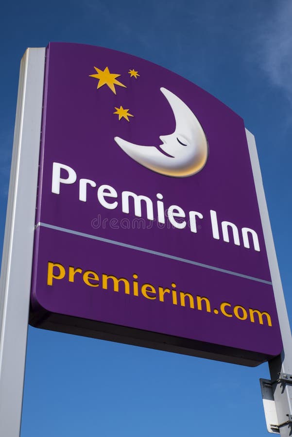 YORK, UK - JULY 17TH 2017: The Premier Inn logo outside their hotel near Leeds, UK, on 17th July 2017. YORK, UK - JULY 17TH 2017: The Premier Inn logo outside their hotel near Leeds, UK, on 17th July 2017.