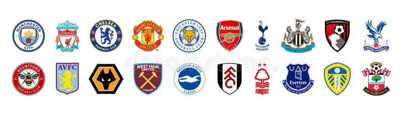 Premier League 2022-2023 of England. Leicester City Liverpool Chelsea Manchester United Manchester City, Arsenal, Tottenham Hotspur, Bournemouth, Fulham. Kyiv, Ukr - June 5, 2022. Premier League 2022-2023 of England. Leicester City Liverpool Chelsea Manchester United Manchester City, Arsenal, Tottenham Hotspur, Bournemouth, Fulham. Kyiv, Ukr - June 5, 2022