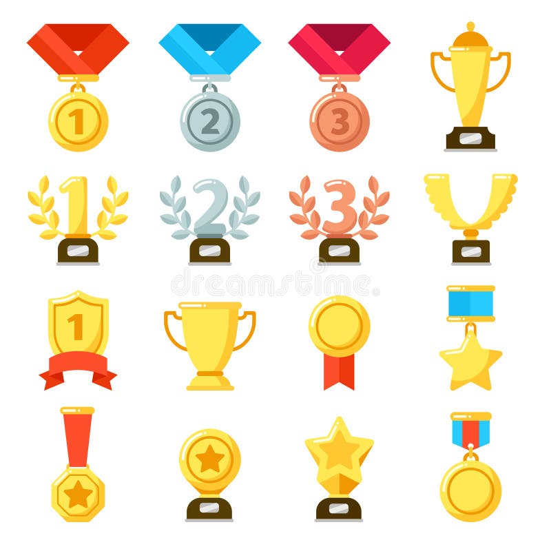 Premio al successo, trofeo dell'uomo d'azione, icona della medaglia di risultati Oro, argento, icone di vettore delle medaglie di royalty illustrazione gratis Premio al successo, trofeo dell'uomo d'azione, icona della medaglia di risultati Oro, argento, icone di vettore delle medaglie di royalty illustrazione gratis