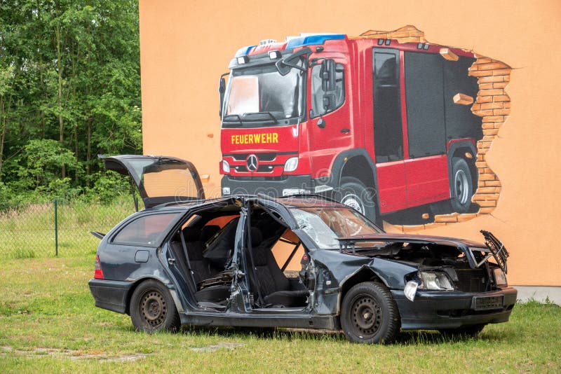 On a premises of the fire brigade there is a wrecked car royalty free stock image On a premises of the fire brigade there is a wrecked car royalty free stock image
