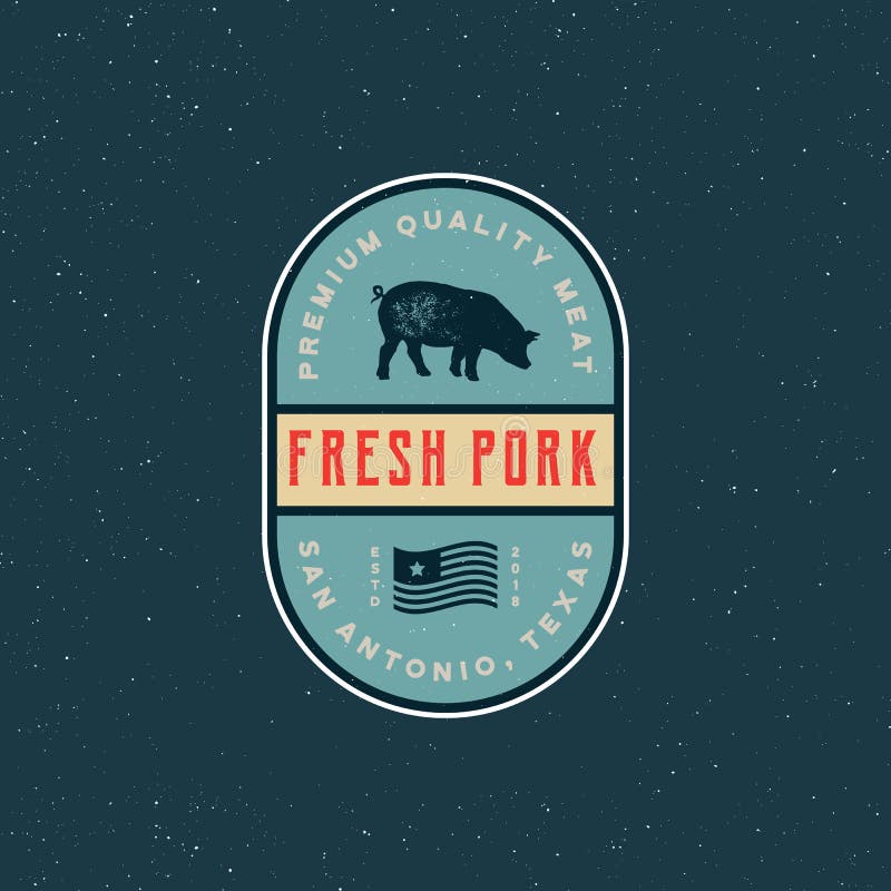 Premium fresh pork label. retro styled meat shop emblem. vector illustration royalty free illustration