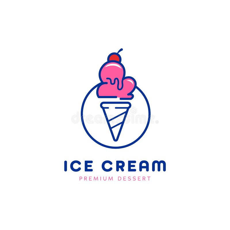Premium ice cream cone scoop logo icon in monoline simple style vector stock illustration