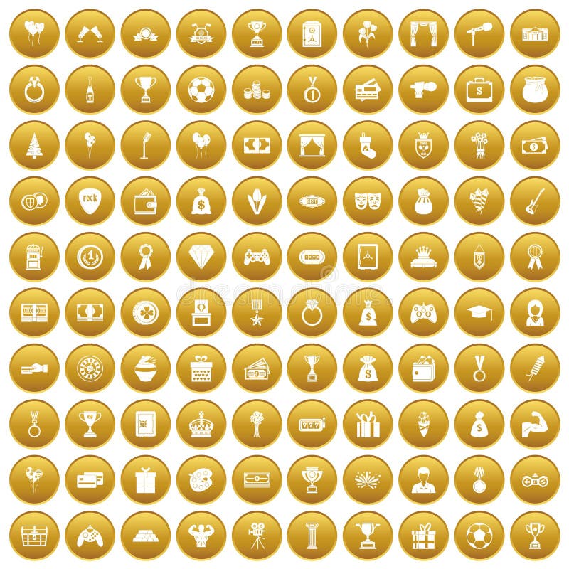 100 premium icons set gold stock vector. Illustration of emblem - 120420556