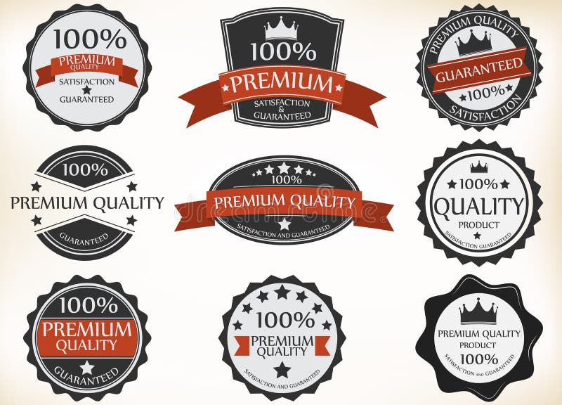 Premium Quality and Guarantee Labels with retro vintage style royalty free illustration