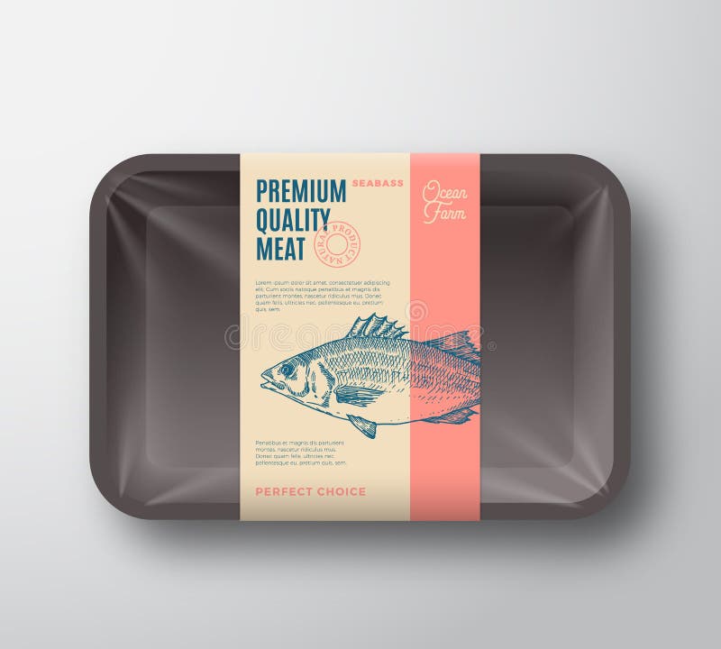 Premium Quality Sea Bass Pack. Abstract Vector Fish Plastic Tray