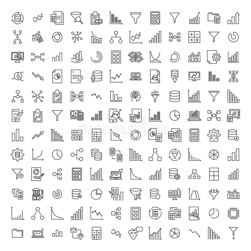 Premium set of data analytics line icons stock illustration