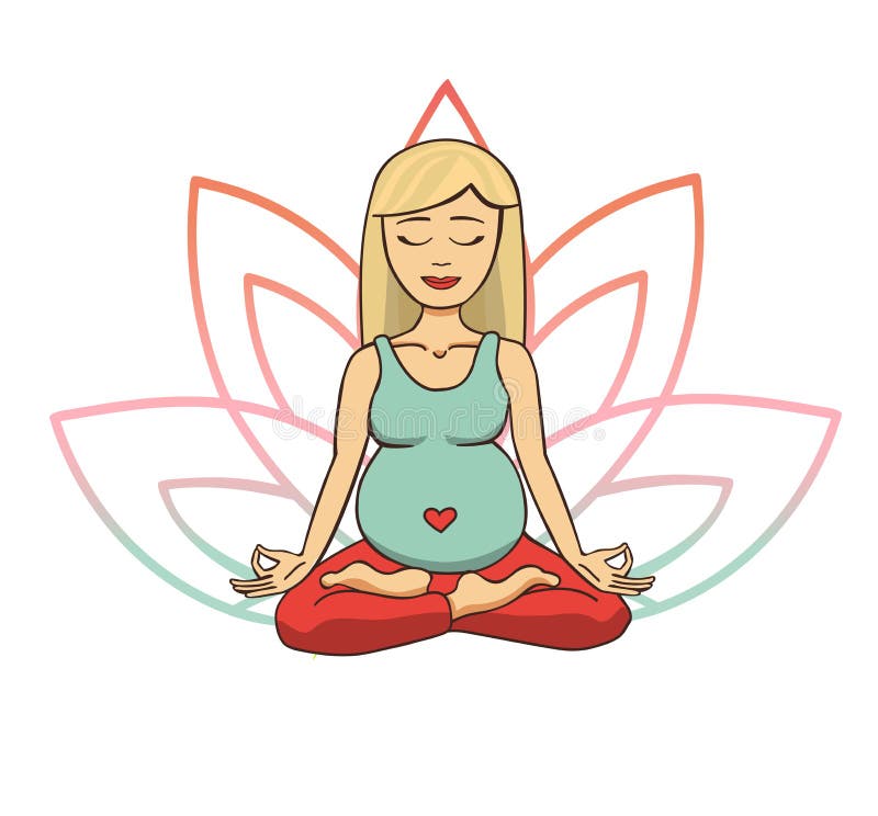 Prenatal Yoga. Vector Illustration of Young Cute Blonde Girl Meditating in Lotus Position with Flower Petals in Pink and Blue Grad Stock Vector - Illustration of meditating, belly: 120308613 Prenatal Yoga. Vector Illustration of Young Cute Blonde Girl Meditating in Lotus Position with Flower Petals in Pink and Blue Grad Stock Vector - Illustration of meditating, belly: 120308613