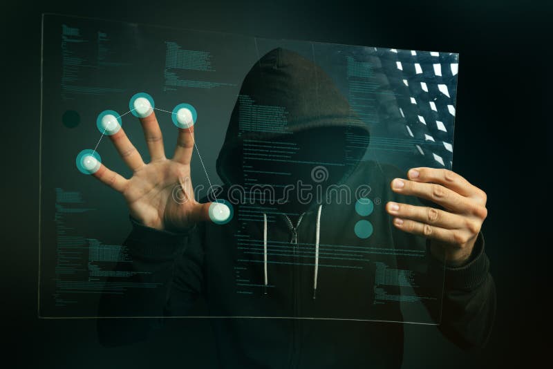 Prenda le impronte digitali all'identificazione app sullo sviluppatore futuristico del computer della compressa immagine stock libera da diritti Prenda le impronte digitali all'identificazione app sullo sviluppatore futuristico del computer della compressa immagine stock libera da diritti