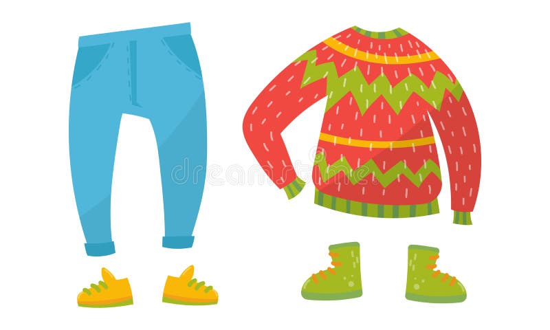 Prendas De Vestir Y Ropa Con Un Par De Jeans Y Un Conjunto De Vectores De Suéter Ilustración del Vector - Ilustración de colorido, equipo: 197139320 Prendas De Vestir Y Ropa Con Un Par De Jeans Y Un Conjunto De Vectores De Suéter Ilustración del Vector - Ilustración de colorido, equipo: 197139320