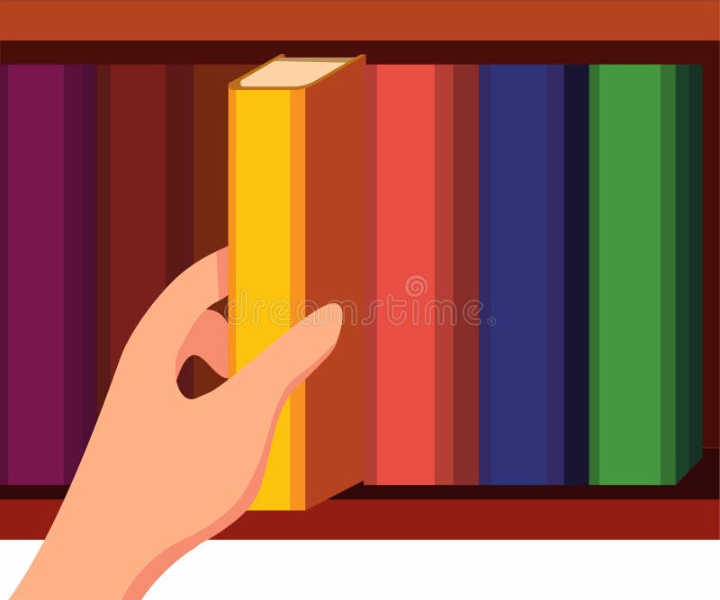 Prenotazione manuale di scaffale libreria, vettoriale illustrazione vignetta libreria