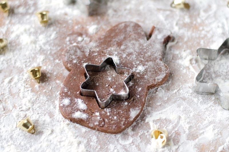 Preparation of Christmas Cakes. Scattered Flour on the Table Stock