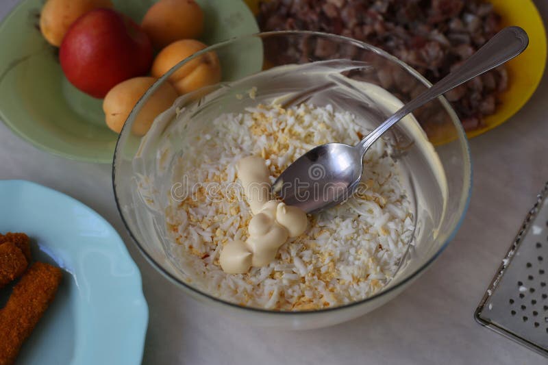 Preparation of Dressed Herring or Herring Under a Fur Coat Stock Image