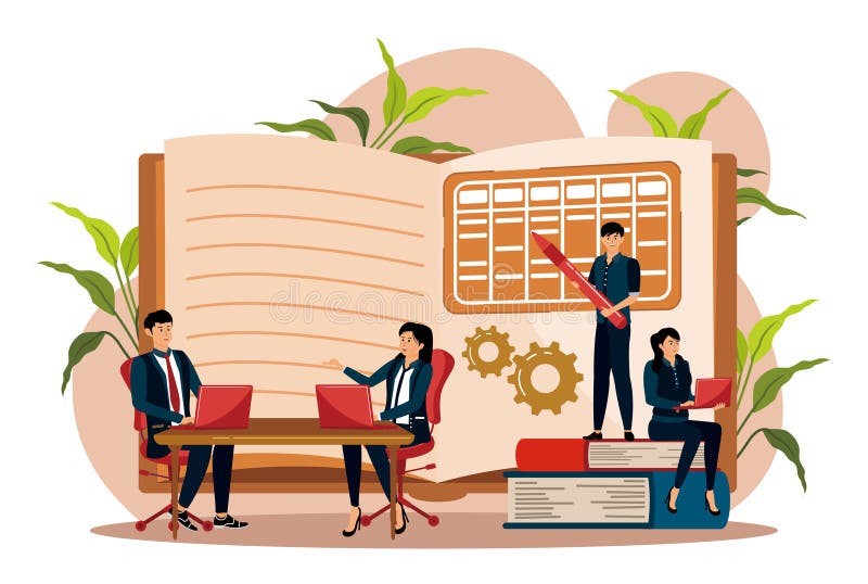 Preparation for exams. Students preparing test together. stock illustration