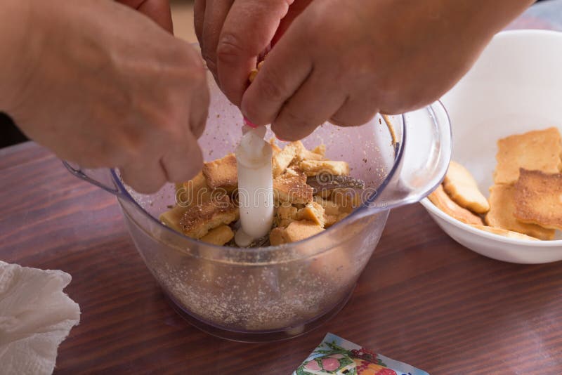 Preparation of Grinding Biscuit Crumbs on a Mixer Stock Image Image