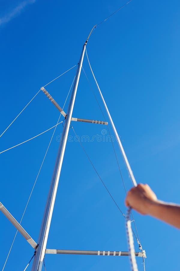 Preparation of the Mainsail Halyard Stock Photo Image of view, mast