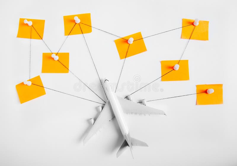 Preparation network for Traveling concept, push pin, string, paper noted. royalty free stock photography