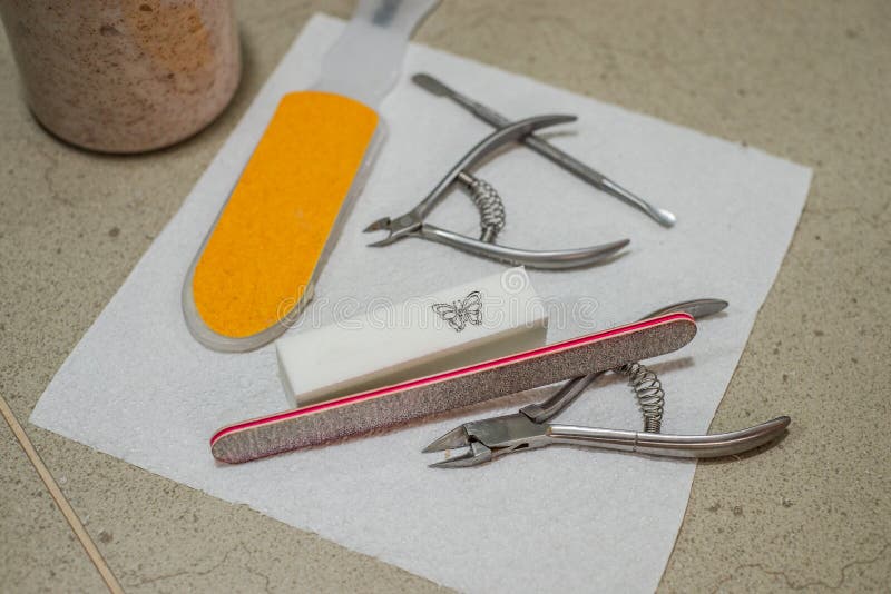 Preparation for pedicure with professional equipment royalty free stock image Preparation for pedicure with professional equipment royalty free stock image