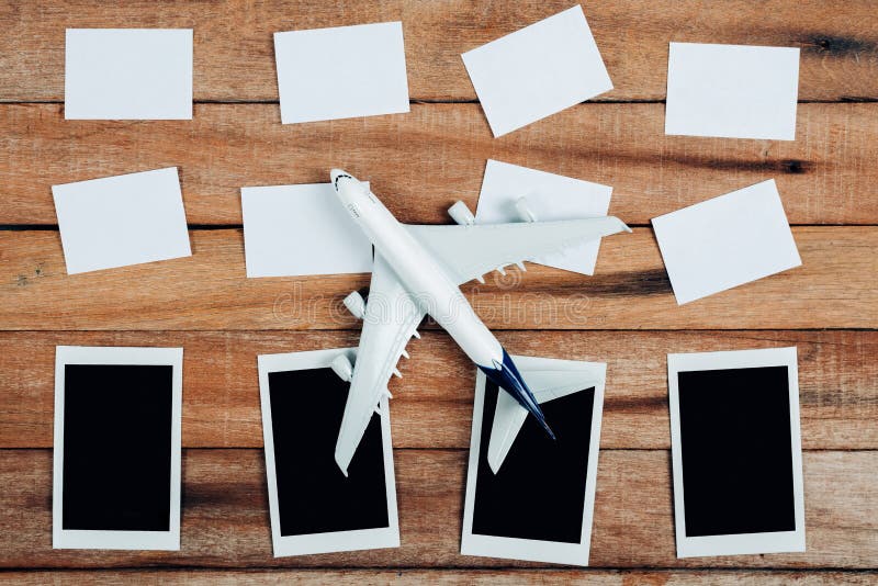 Preparation for Traveling concept and to do list, the paper noted, airplane, photo frame. royalty free stock images