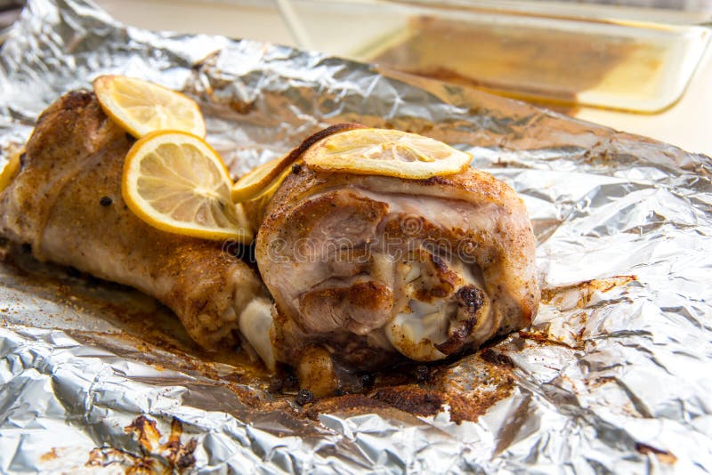 Preparation of Turkey Shank Meat in an Oven with Spices and Lemon Stock