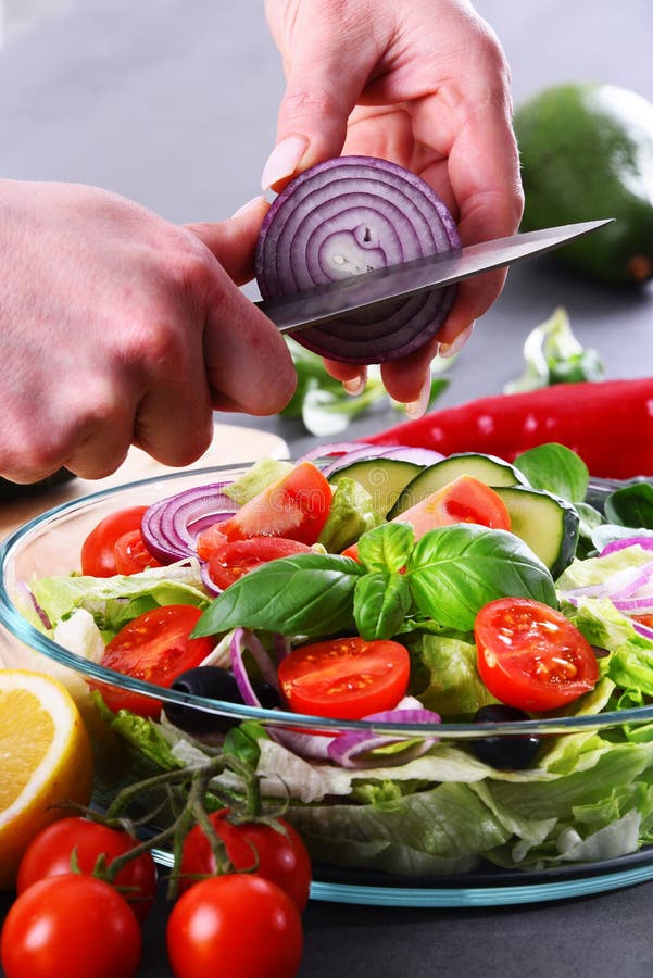 Preparation of a Vegetable Salad from Fresh Organic Ingredients Stock