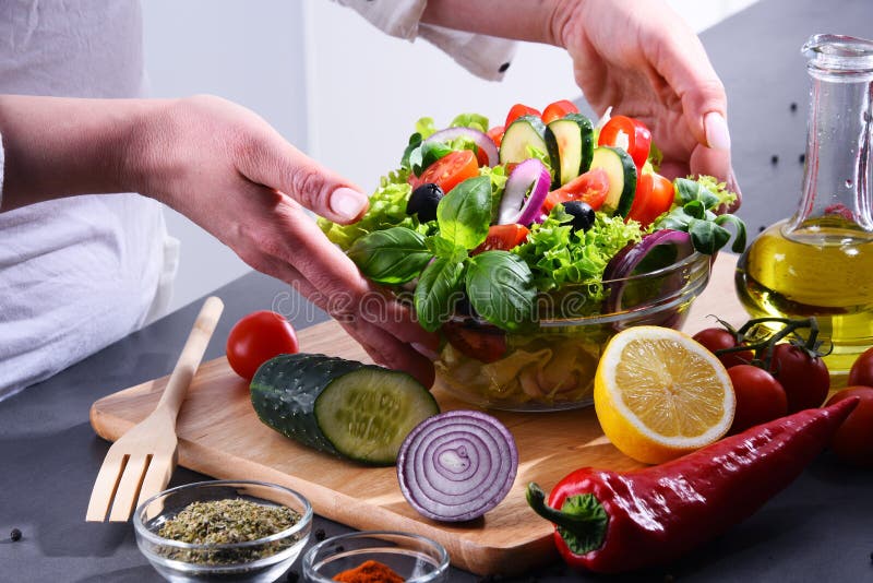 Preparation of a Vegetable Salad from Fresh Organic Ingredients Stock