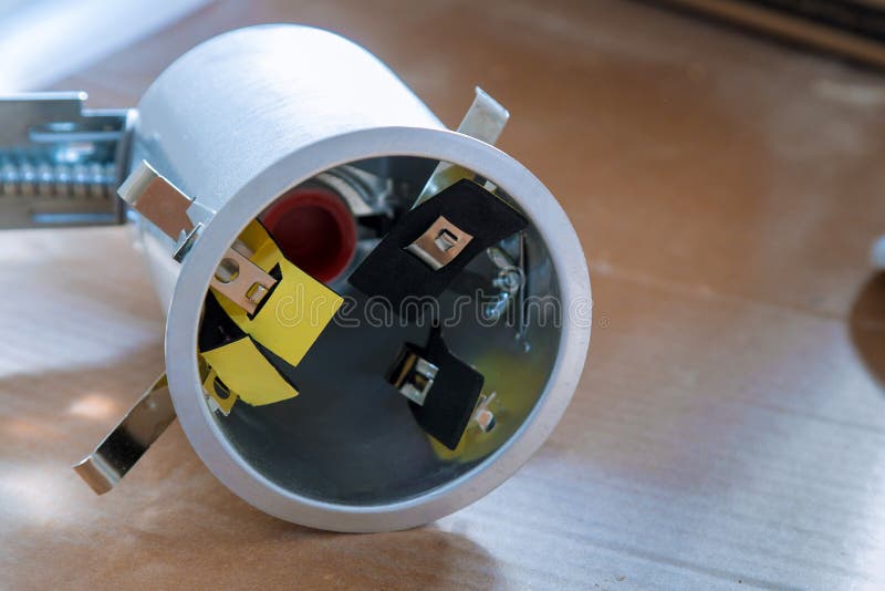 Preparations For Ceiling Installation Electric Lamp Stock