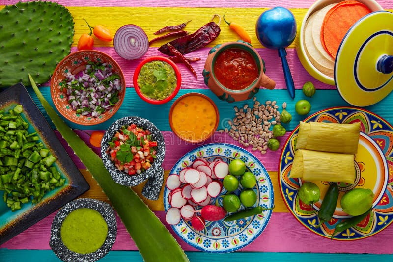 Preparato messicano dell'alimento con il nopal ed il tamale delle salse