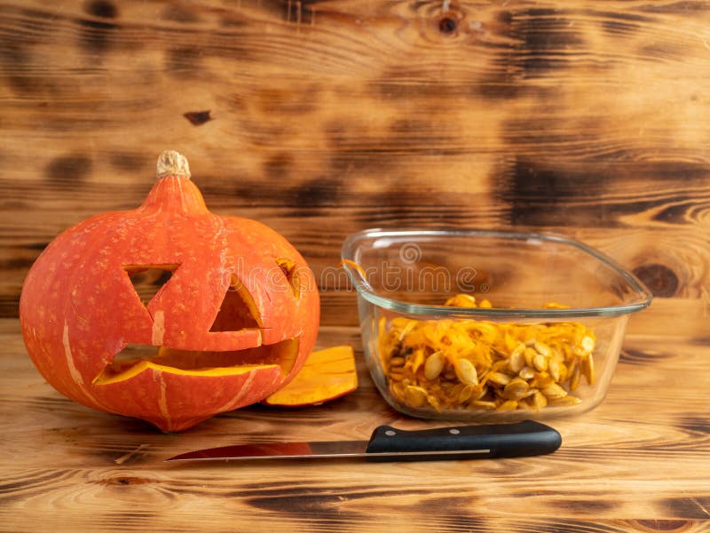 Prepare Pumpkin for Halloween Carve Out the Pumpkin S Face Stock Photo Prepare Pumpkin for Halloween Carve Out the Pumpkin S Face Stock Photo