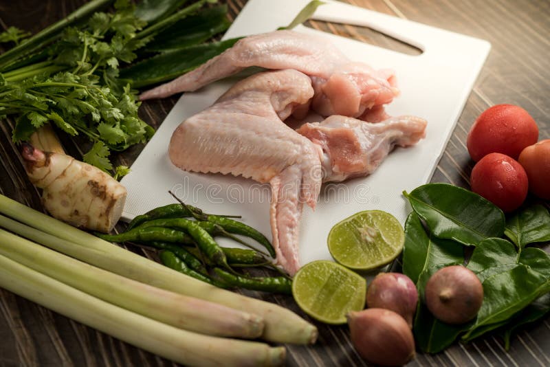 Prepare raw materials for Thai cooking using chicken.