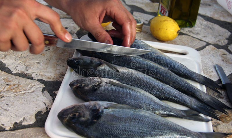 Prepared marine fish for barbecue on the open fire place