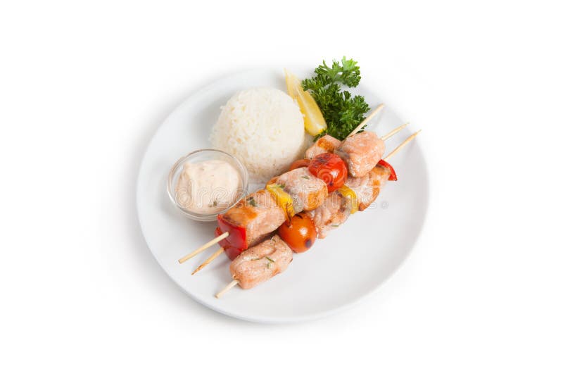 Prepared salmon kebab stock photo. Image of vegetables 71192372