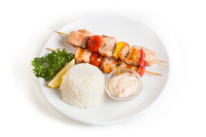 Prepared salmon kebab stock photo. Image of grilled, skewered 71193200