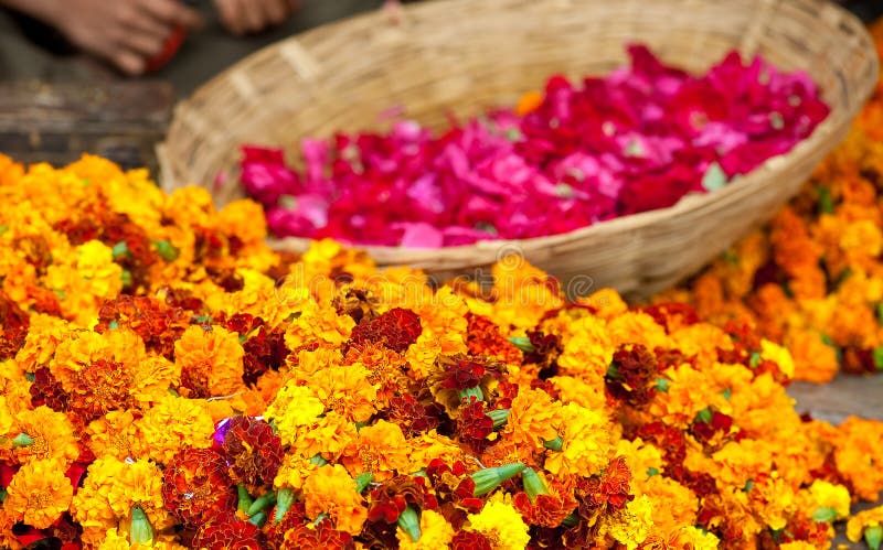 Preparing flowers garlands
