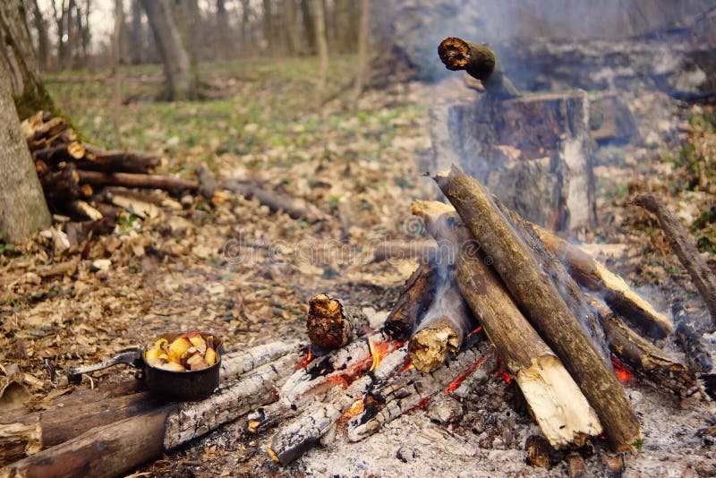 Preparing Food Campfire Wild Camping As Stock Photos Free & Royalty