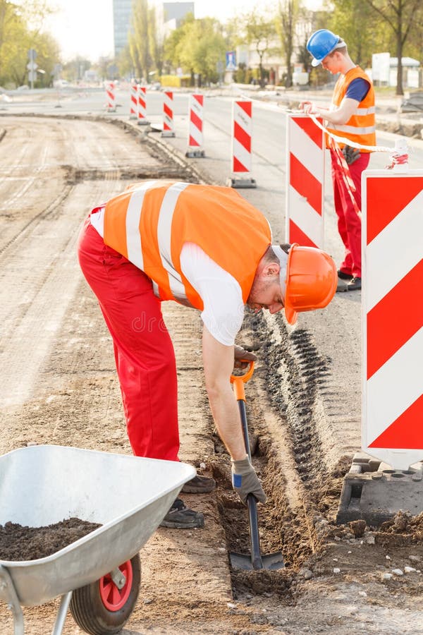 Preparing the ground for curb royalty free stock photography